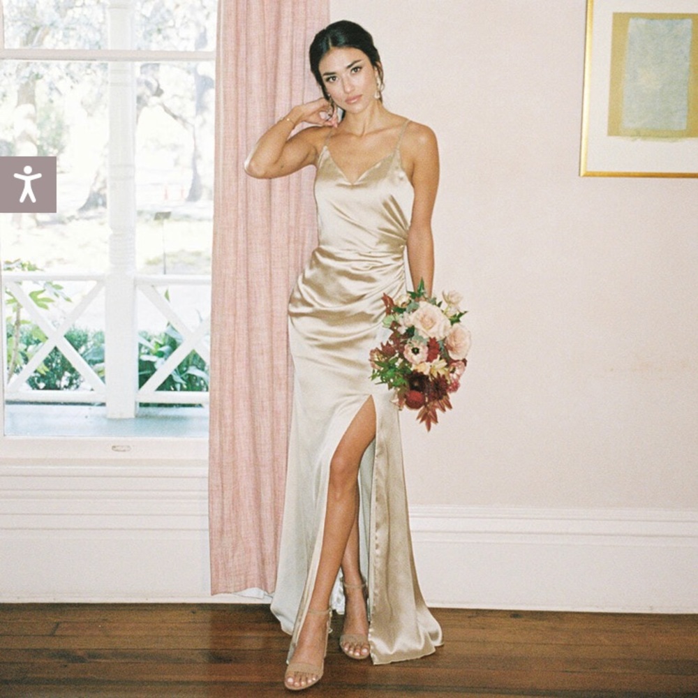 Revelry Rory satin dress in Taupe